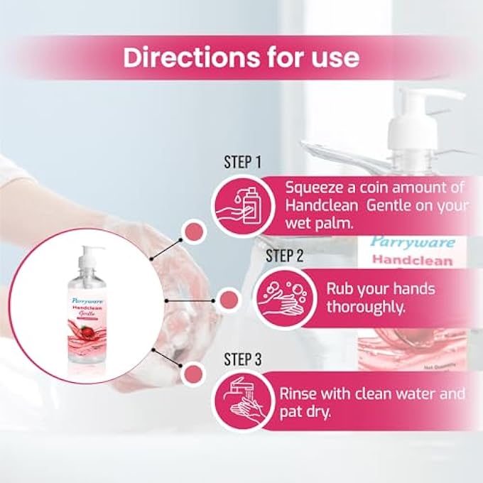 Parryware HANDCLEAN GENTLE HANDWASH LIQUID WITH STRAWBERRY EXTRACT 500 ML PACK WITH PUMP BOTTLE | SAFE ON SKIN | REMOVES TOUGH STAINS - Image 4